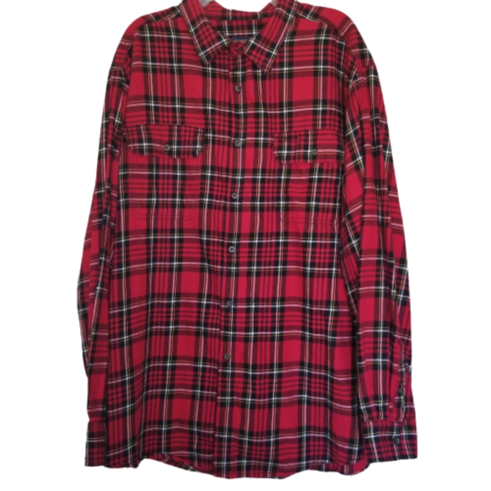 Faded Glory Black & Red Plaid Flannel Shirt Size: 3XL